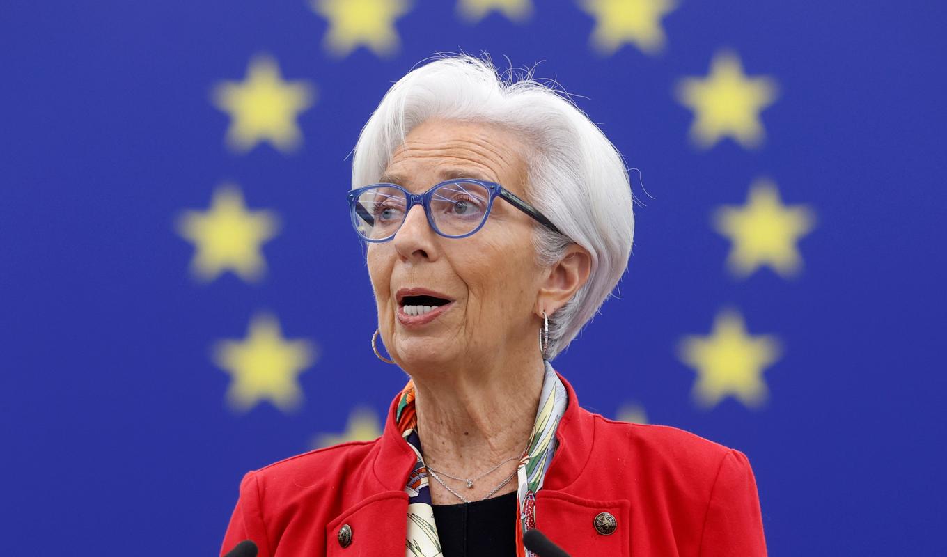 Europeiska centralbanken (ECB), med chefen Christine Lagarde, höjer styrräntorna. Arkivbild. Foto: Jean-Francois Badias AP/TT