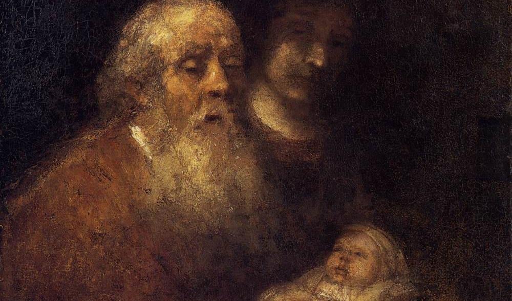 Den blinde håller barnet i sina armar och känner att det är ett under. Simeon i templet, av Rembrandt (1606–1669]. Foto: Nationalmuseum