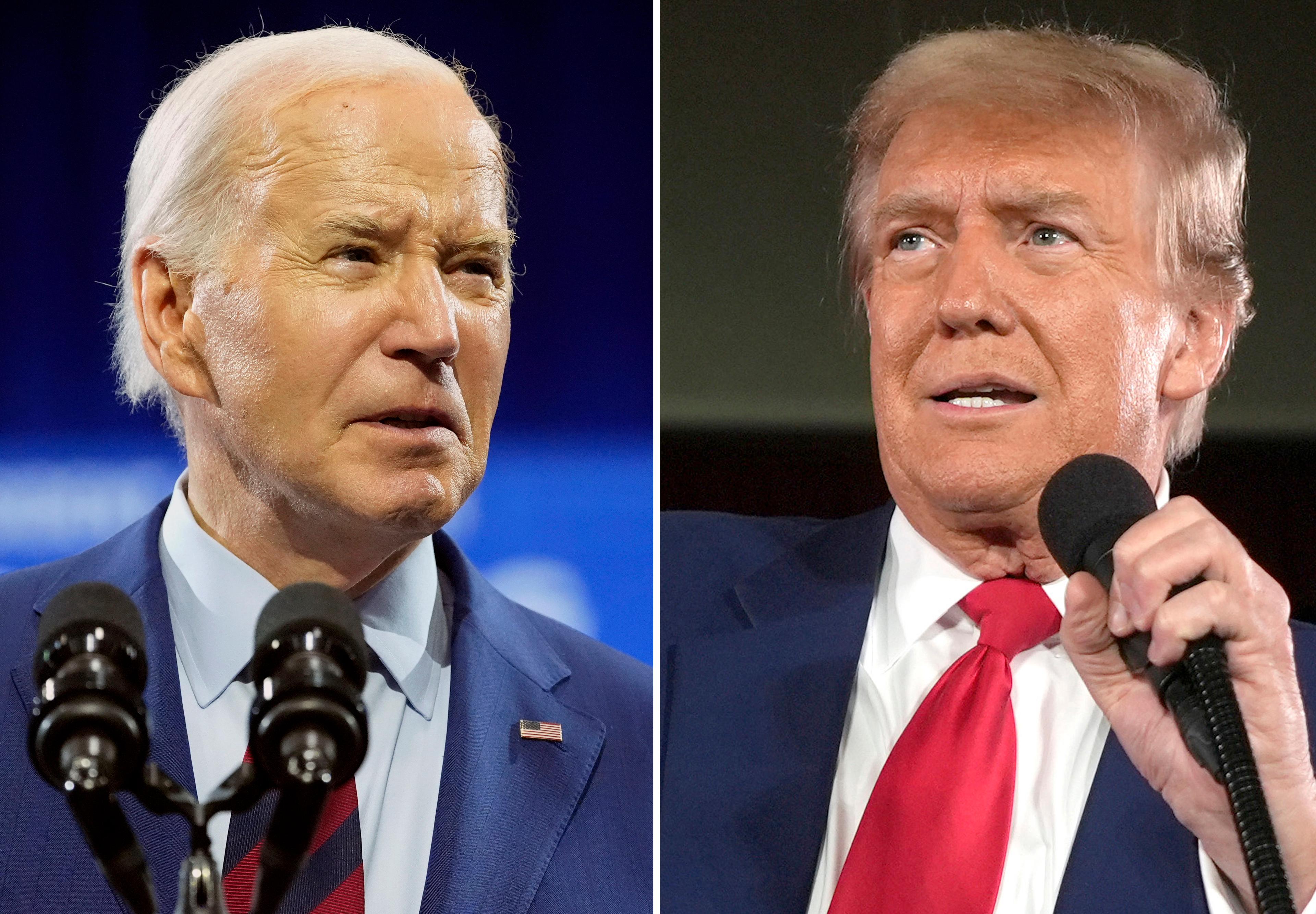 President Joe Biden (vänster) och den troliga presidentkandidaten Donald Trump kommer att mötas i två tv-sända debatter. Arkivbilder. Foto: Alex Brandon/AP/TT