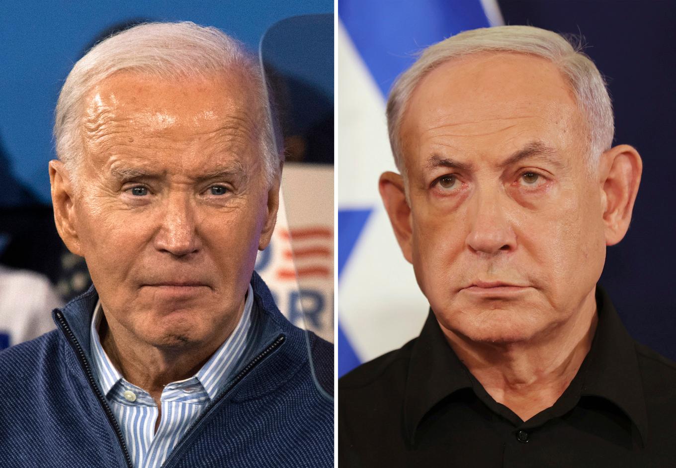 USA:s president Joe Biden och Israels premiärminister Benjamin Netanyahu. Arkivbilder. Foto: AP/TT