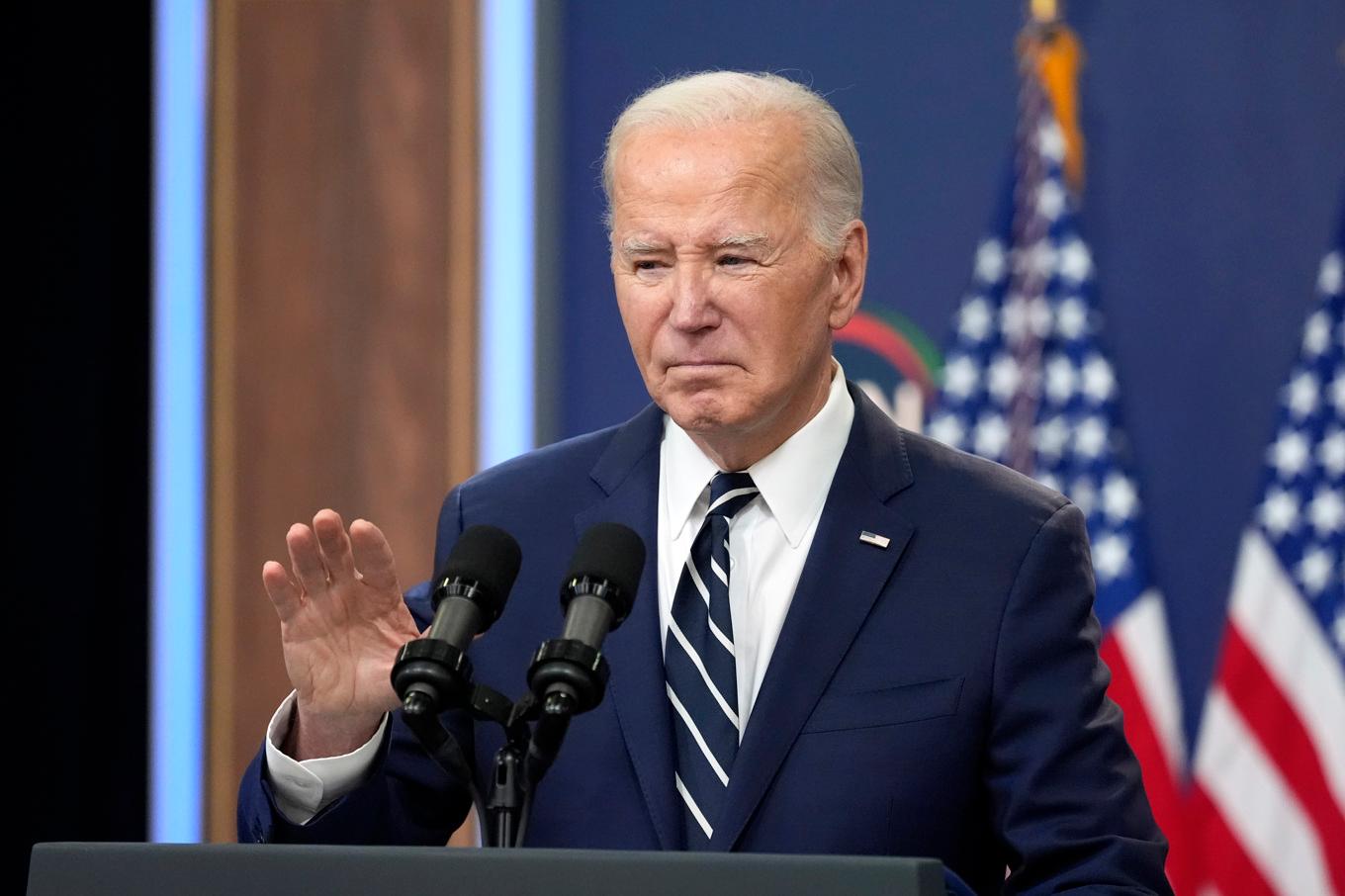 "Gör det inte", sade Biden på frågan om vad han vill säga till Iran med anledning av en potentiell iransk attack mot Israel. Foto: Alex Brandon/AP/TT