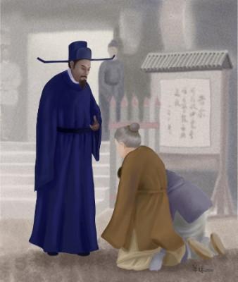 Domare Bao blev symbolen för rättvisa och opartiskhet.(Illustratör: SM Yang /Epoch Times)