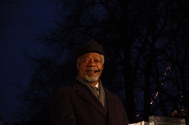 FN:s förre generalsekreterare, Kofi Annan höll ett hyllningstal den 27 januari vid Raoul Wallenbergs torg i Stockholm. (Foto: Anne Hakosalo/Epoch Times Sverige)
