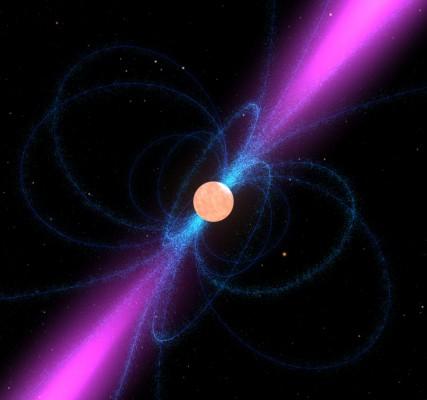 Stillbild från en pulsaranimation. Astronomer använder pulsarer för att testa Einsteins relativitetsteori. (NASA)