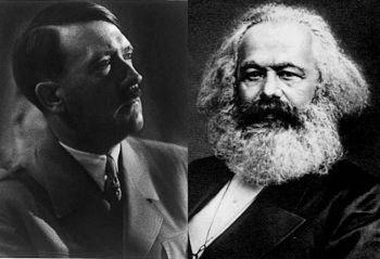 Adolf Hitlers och Karl Marx synsätt är skrämmande lika. (Adolf Hitler—Library of Congress; Karl Marx—Public Domain)
