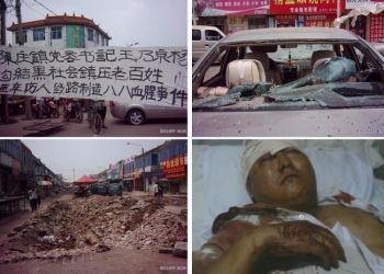 Bilder från Chenzhuang efter attackerna. Grävmaskiner hade använts för att förstöra marken. (Epoch Times)