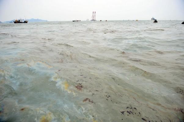 Olja från en båt flyter på vattnet. (Foto: Jung Yeon-Je / AFP/ Getty Images)