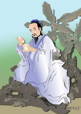 Lu Yun anses vara Kinas vise man när det gäller te. (Illustratör: Catherine Chang, Epoch Times) 
