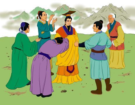 Kejsar Shun omgiven av sitt folk. (Illustrerad av Zhiching Chen / Epoch Times)