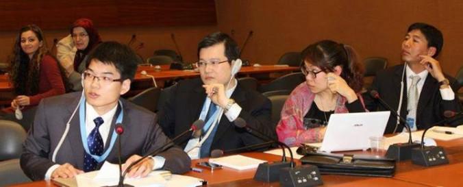 Den kinesiska delegationen gjorde sin närvaro uppmärksammad i mars under ett arrangemang på temat mänskliga rättigheter i Kina som hölls i FN. De kastade bland annat en mikrofon från sitt bord, vilket en mediaobservatör kallade "oartigt". (Med tillstånd av Ethan Gutmann )
