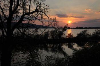 Solen går ner över floden Donau nära Bazias (480 km väster om huvudstaden Bukarest) den 9 oktober 2010. Rumänska häxor har kastat alrunor i floden för att skicka förbannelser på regeringstjänstemän som svar på en ny skatt som pålagts dem. (Foto: Daniel Mihailescu/AFP/Getty Images )