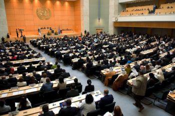Samlingssalen på öppningsdagen av en tredagars Världskonferens för parlamentens talmän den 19 juli i Genève. (Foto: Fabrice Coffrini / AFP)