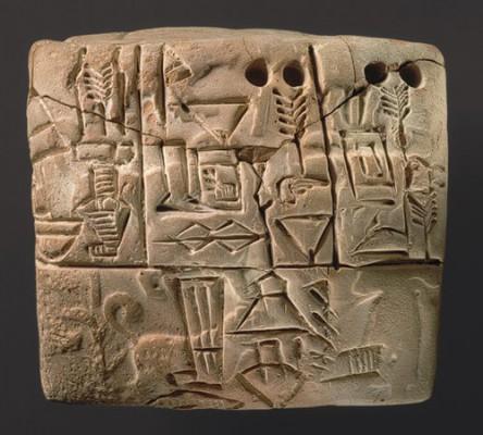 Ett exempel på kilskrift i det forntida Mesopotamien. Forskare har pekat ut 23 ord som de sju forntida språkfamiljerna använde på ett likartat sätt. (edsitement.neh.gov)