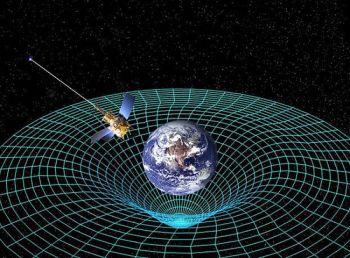 En illustration av hur farkosten Gravity Probe B kretsar kring jorden för att mäta rymdtiden, en fyrdimensionell beskrivning av universum bestående av längd, bredd, djup och tid. (Foto: NASA)