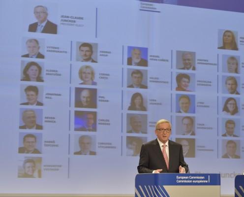 EU-kommissionens ordförande Jean-Claude Juncker meddelade vid en presskonferens i Bryssel vilka poster kommissionärerna tilldelats. (Foto: EU-kommissionen)