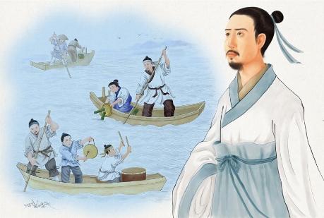 Duanwufestivalen och legenden till minne av poeten Qu Yuan. (Illustratör: SM Yang / Epoch Times)
