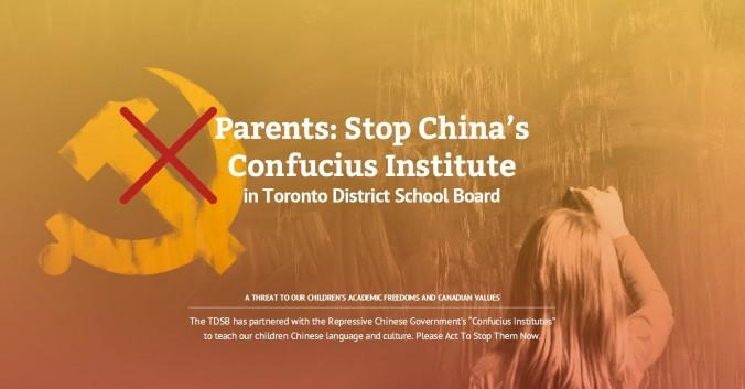 En skärmdump från webbsidan SayNoToCI.ca som skapats för att protestera mot Toronto District School Board:s Konfuciusinstitut. De kontroversiella instituten som startats i olika länder i väst subventioneras och kontrolleras av den kinesiska kommunistregimen. (Foto: Epoch Times)
