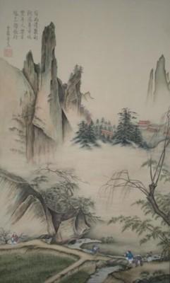 Kinesiska bönder belönas i gamla berättelser för deras dygd. Bilden är ett traditionellt kinesiskt landskap av Charlotte Kuehnert. (Foto: Nils Kuehnert)