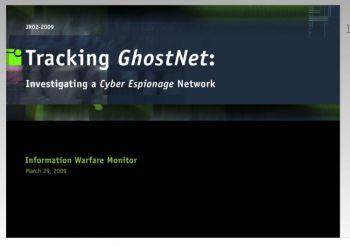 En skärmbild av GhostNet-rapporten som släpptes av gruppen Information Warfare Monitor i Kanada. (Suman Srinivasan/Epoch Times)