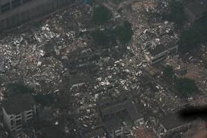 Vy från luften över den skadade delen av staden Mianzhu efter jordbävningen i Sichuanprovinsen. (Foto: China Photos/Getty Images)