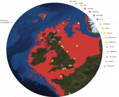 En karta över Storbritannien med Doggerland markerat med rött. (University of St. Andrews)

