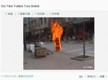 En kinesisk internetanvändare publicerade ett foto av en person som förmodas ha satt sig själv i brand den 7 november i Qinghai-provinsen. (Foto: Weibo.com)