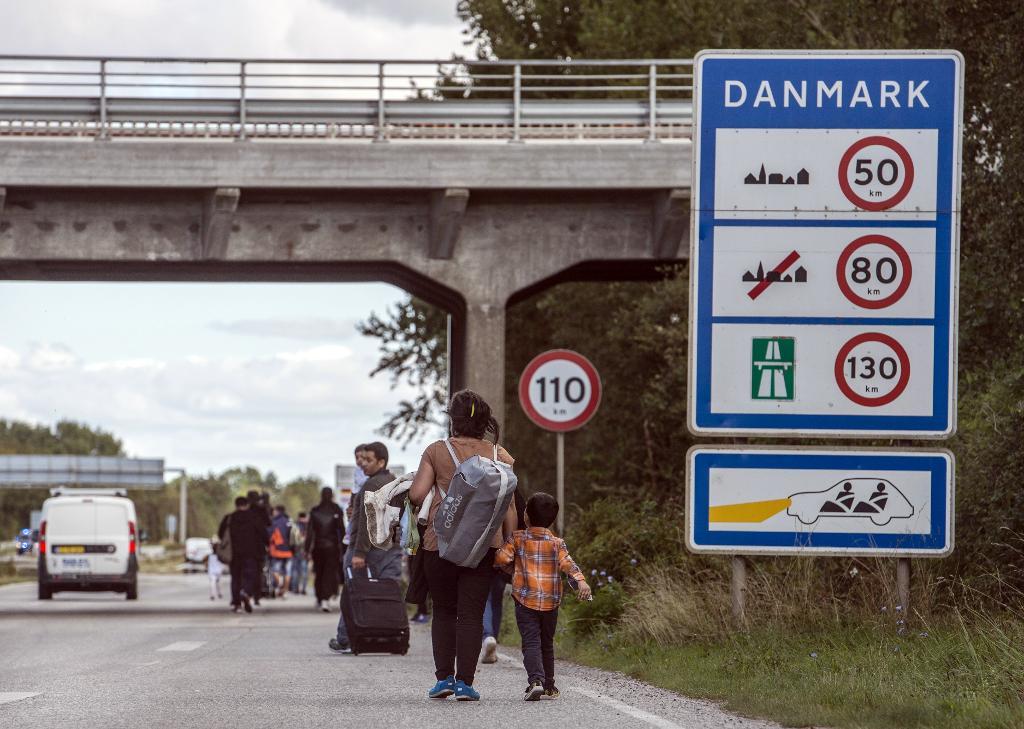 Flyktingar anländer från Tyskland till södra Danmark i september 2015. Många av dem är på väg till Sverige. (Foto: Per Rasmussen/AP/TT-arkivbild)