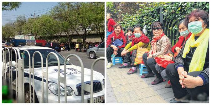 Petitionärer sitter utanför hälso- och familjeplaneringskontoret i väntan på att få lämna in klagomål för att få mer hjälp av staten under ålderdomen. (Foto: 64tianwang/United Daily News)