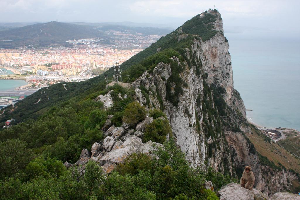 Häromdagen lade spanska ultranationalister ut en gigantisk spansk flagga på klippan i Gibraltar. Nu väntar rättegång för tilltaget. Med brexit har Spanien fått förnyat hopp om att åtminstone delvis få kontroll över Gibraltar. (Foto: Brian Witte /AP/TT-arkivbild)