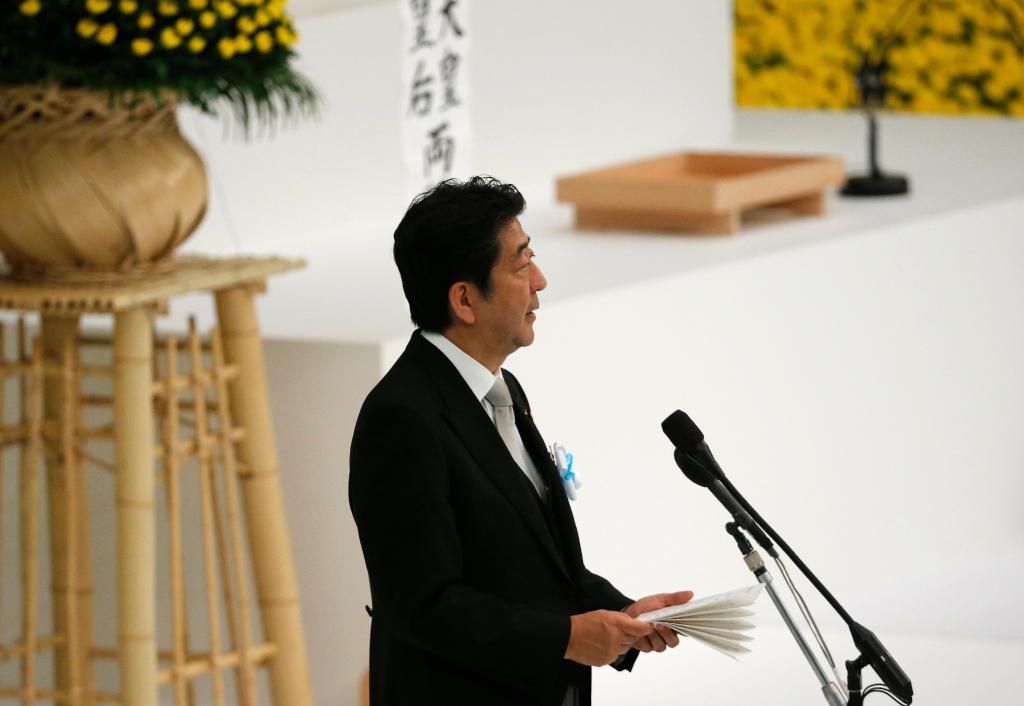 Japans premiärminister Shinzo Abe under minnesdagen. (Foto: Shuji Kajiyama)