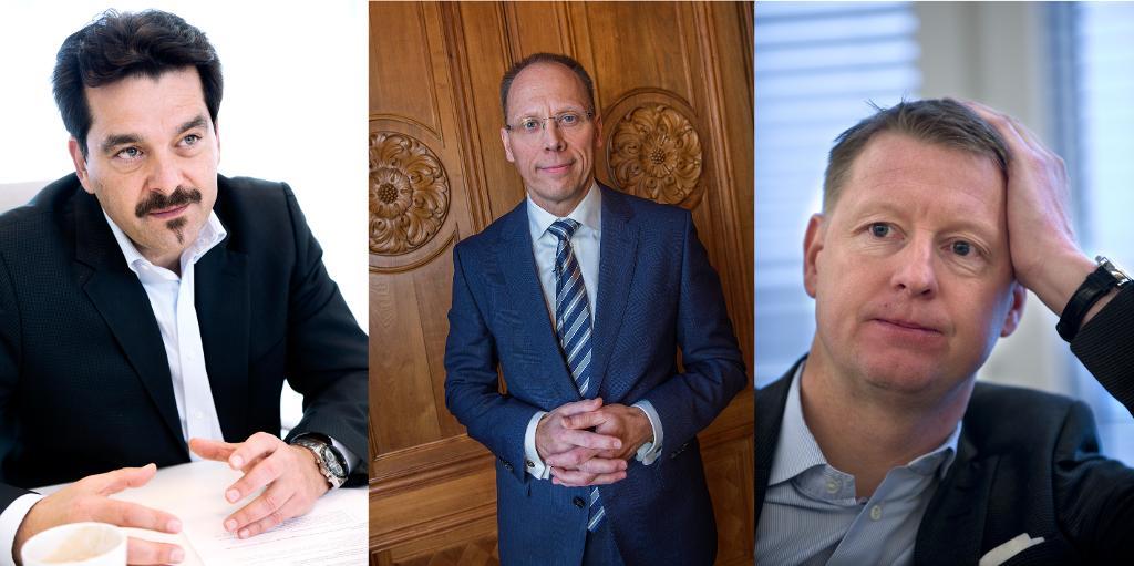 Getinge sparkar sin vd Alex Myers efter bara 18 månader. Sedan den 25 juli har även Ericsson och Handelsbanken sparkat sina vd:ar. (Montage: TT)