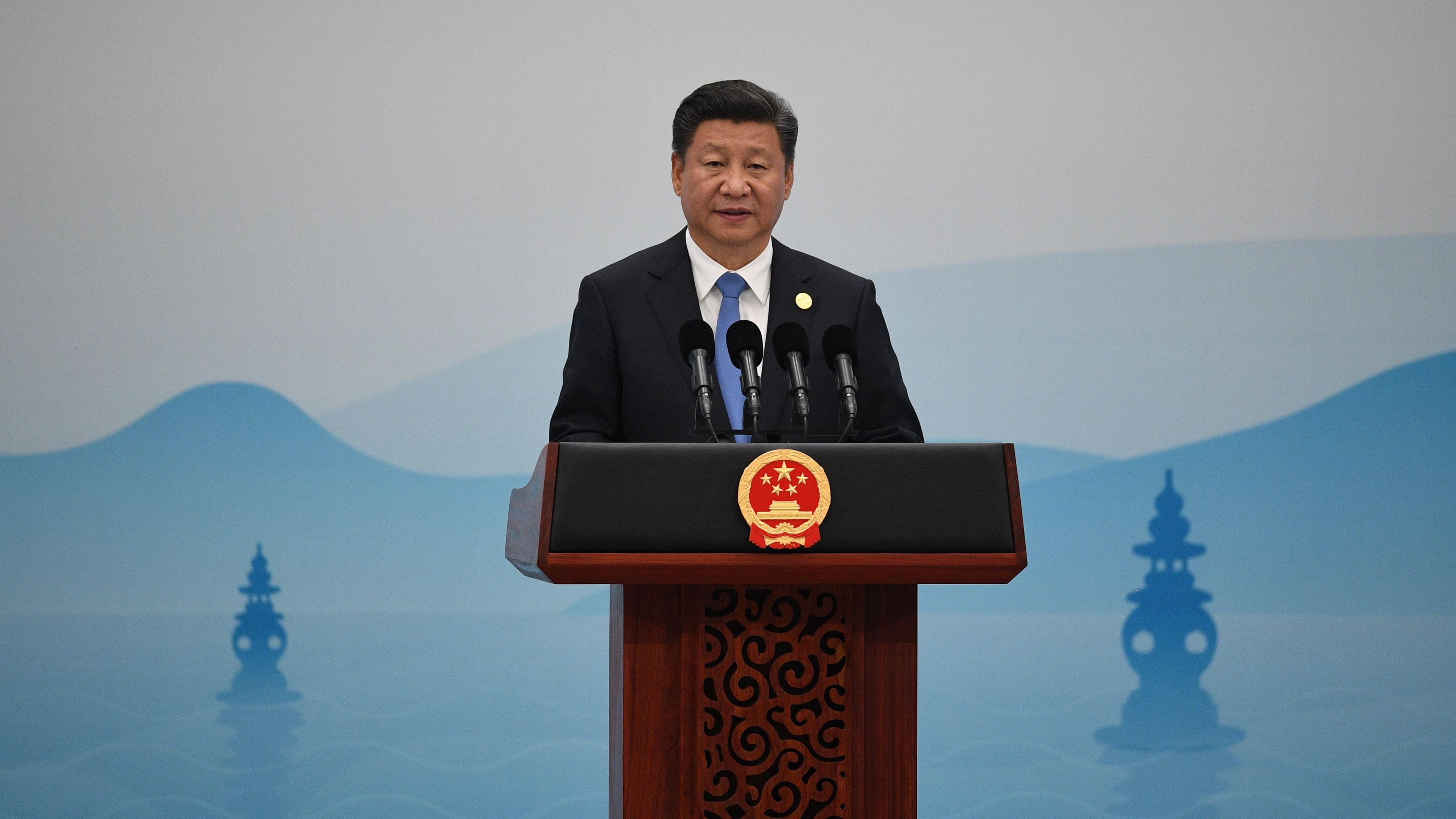 Kinas president Xi Jinping håller sitt avslutningstal under G20-mötet i Hangzhou.  (Foto: Johannes Eisele/AFP/Getty Images)