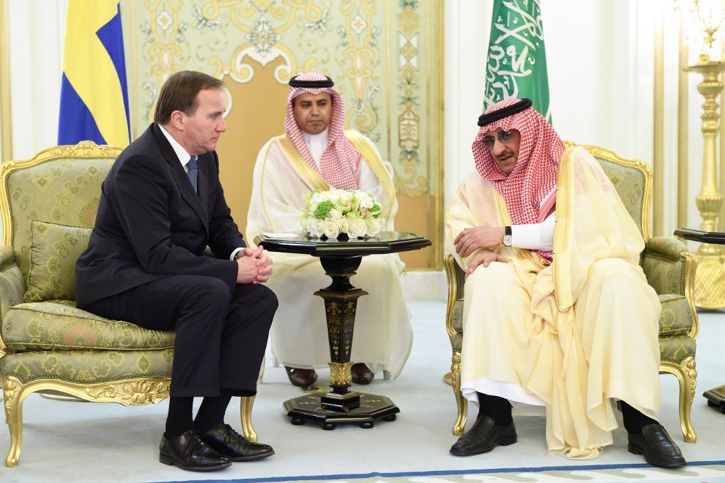 Statsminister Stefan Löfven besökte på söndagen kronprins Muhammed bin Nayef i Saudiarabiens huvudstad Riyadh. (Foto: Henrik Montgomery/TT)