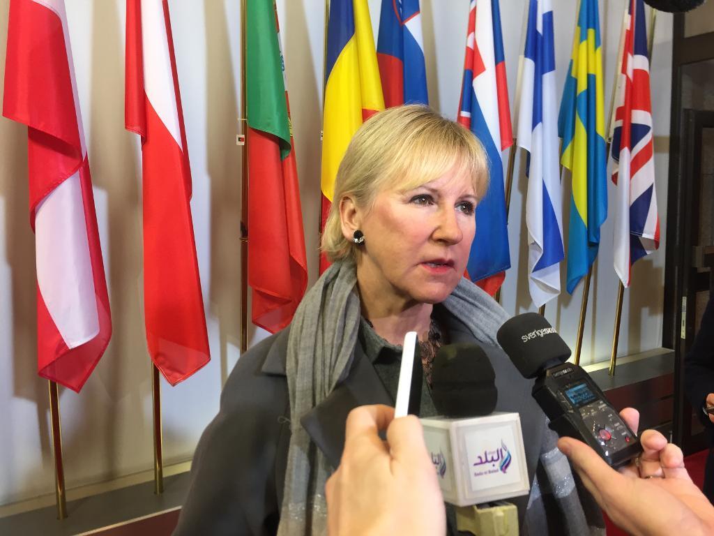 Utrikesminister Margit Wallström är på utrikesministermöte i Bryssel. (Foto: Wiktor Nummelin/TT)