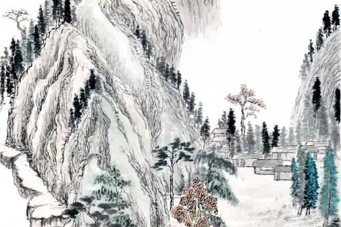 Kinesiskt landskap målat av Sun Mingguo/Epoch Times