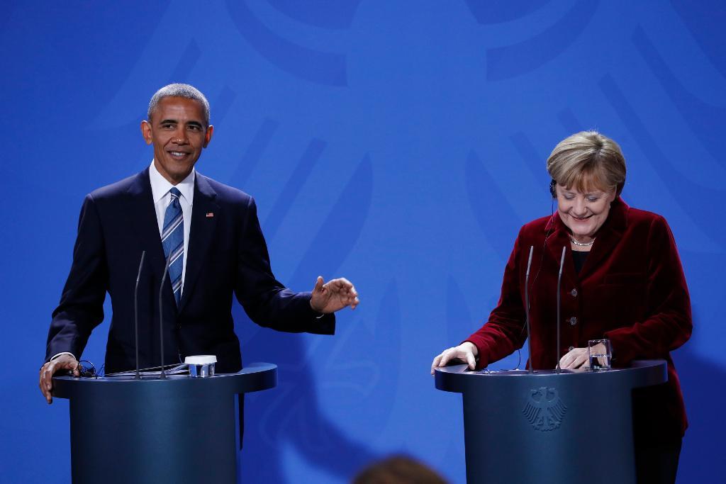 President Barack Obama and Tysklands förbundskansler Angela Merkel. (Foto: Pablo Martinez Monsivais/AP)