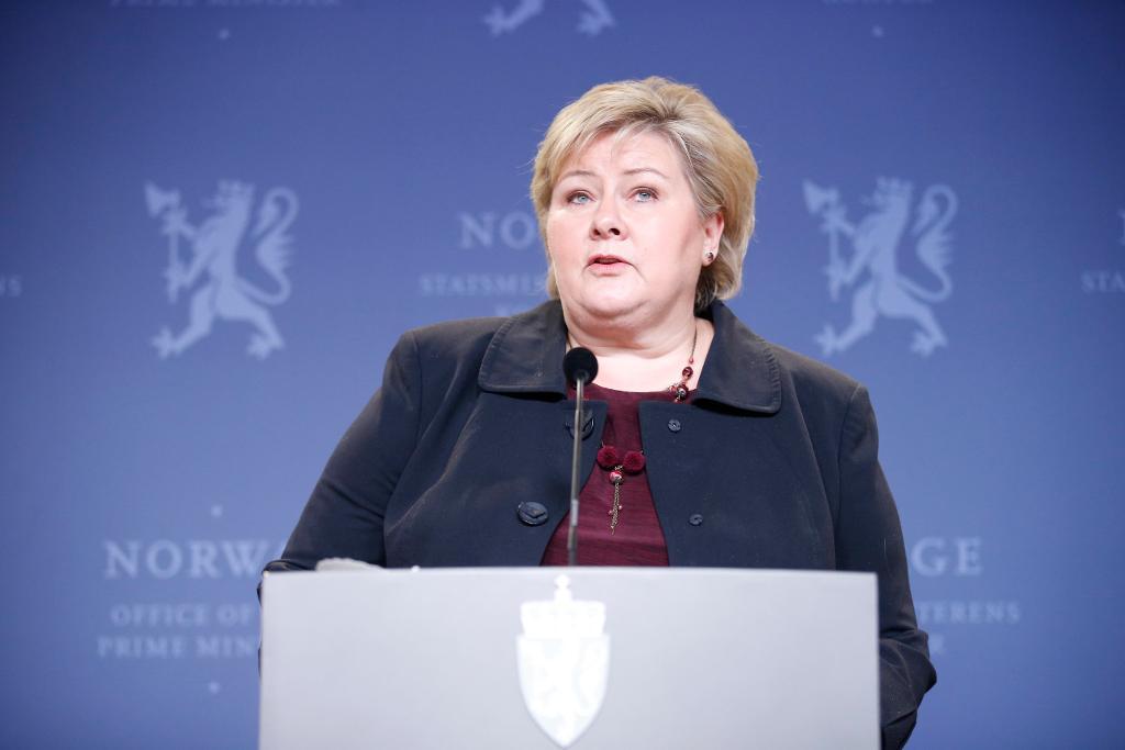 Norges statsminister Erna Solberg har problem med budgeten. (Foto: Cornelius Poppe /NTB/TT)