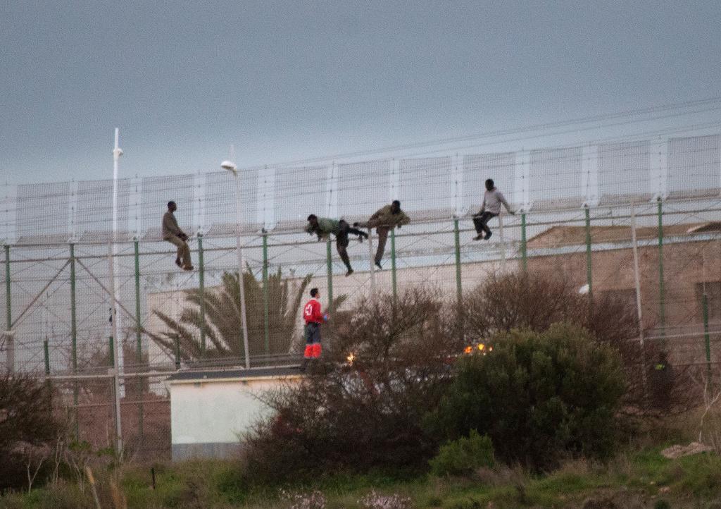 Migranter klättrar över stängslet till den spanska enklaven Melilla. (Foto: Jesus Blasco de Avellaneda arkivbild)