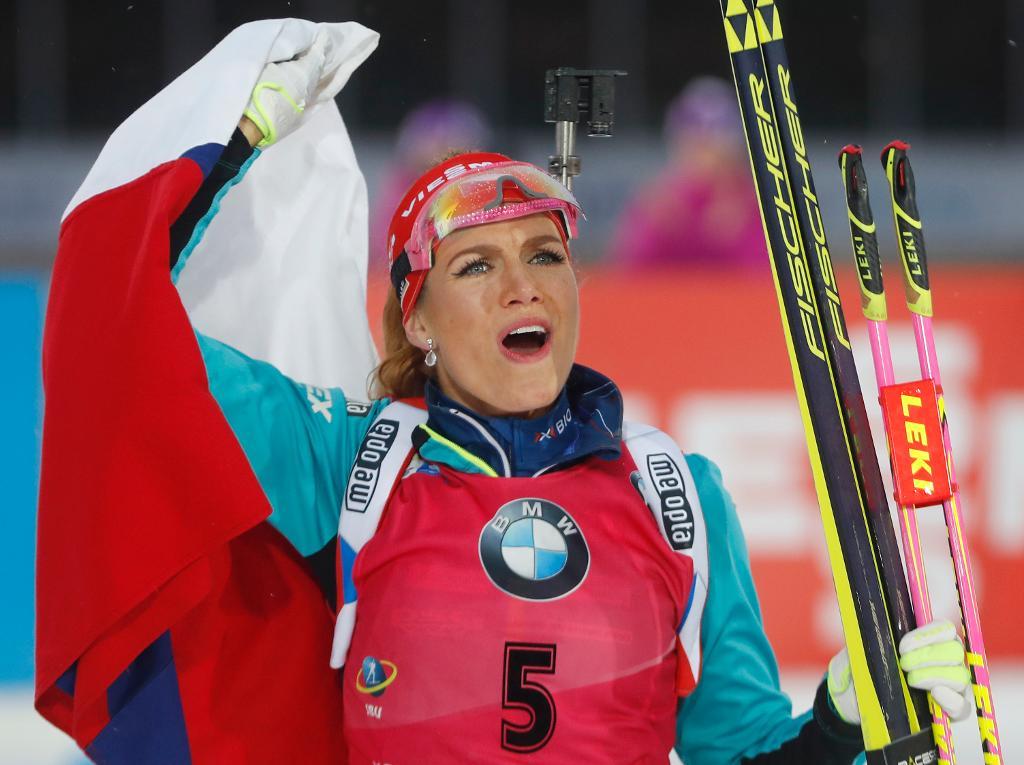 Tjeckiskan Gabriela Koukalova vann sprinten i tyska Oberhof. (Foto: Petr David Josek/AP/TT)