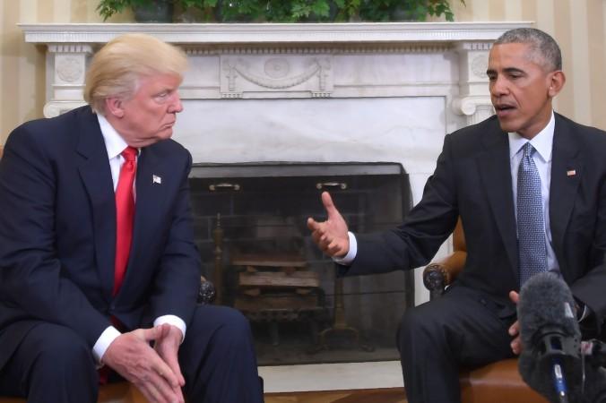 Dåvarande president Barack Obama och dåvarande tillträdande president Donald Trump under ett möte i Vita huset i november 2016. (Foto: Jim Watson/AFP/Getty Images)