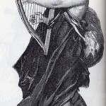 Man med harpa: Man tror att harpan kom till Europa under antiken, då först till området kring Medelhavet. Vinkelharpan hade då fått ytterligare en del som bildade ramharpans triangulära form. Ramharpans triangelform är den vanligaste form som harpor har idag världen över.