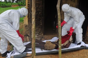 Liberia kan komma att förklaras fritt från ebola den 15 januari nästa år. På bilden tas kvarlevorna efter en äldre man omhand i Siah Town i Liberia. Dödsorsaken misstänktes vara ebola. (Foto: Abbas Dulleh/AP/TT-arkivbild)