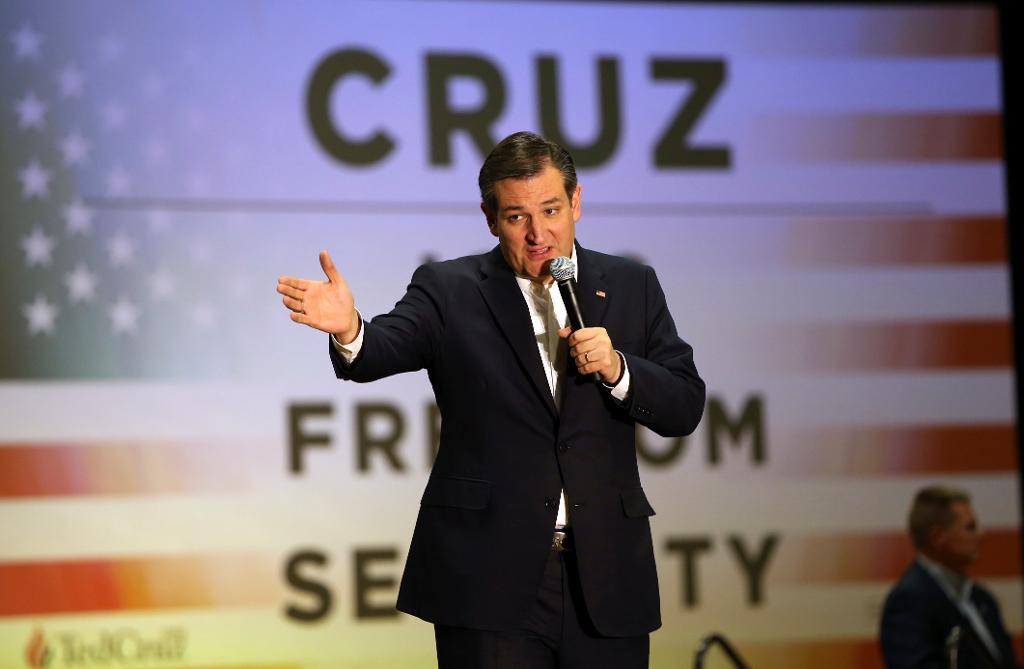 Republikanernas Ted Cruz, till vardags Texassenator, valtalar i Rochester i New York. Mel Evans/AP/TT
