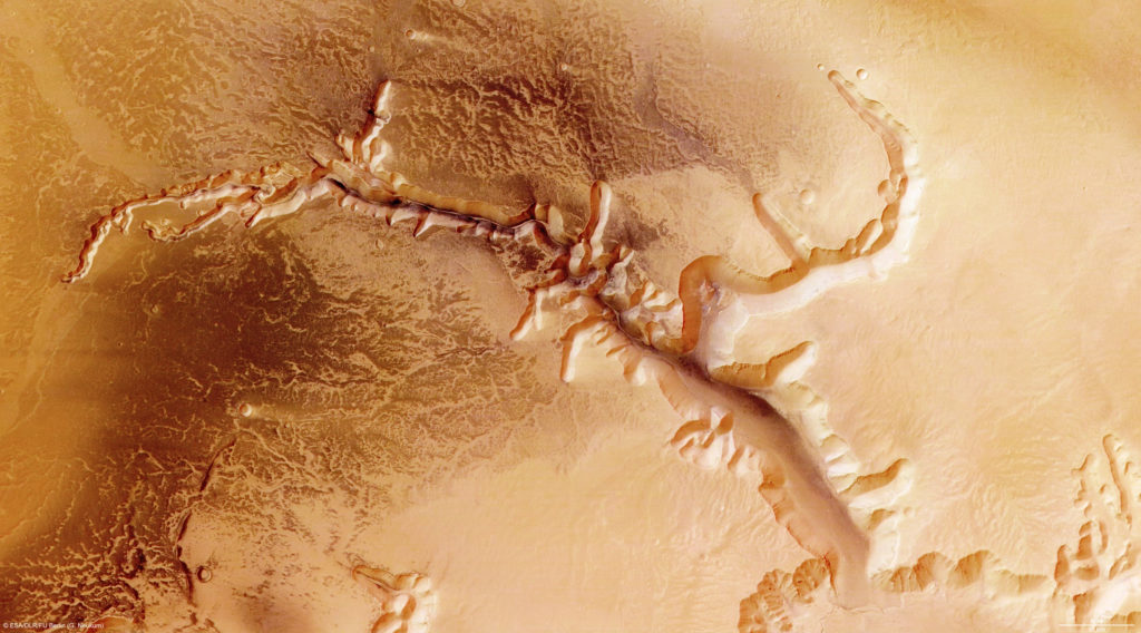Echus Chasma, en av de största regionerna på Mars där man funnit vatten. (Foto: ESA via Getty Images)