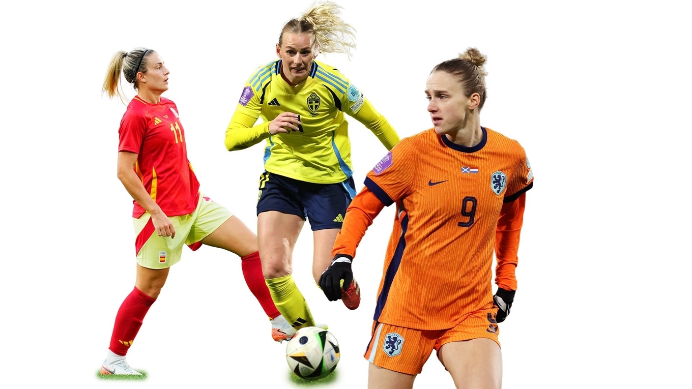 Alexia Putellas, Stina Blackstenius och Vivianne Miedema. Foto: Moises Castillo/AP Foto: Jan Kruger/Getty Images, Ian MacNicol/Getty Images