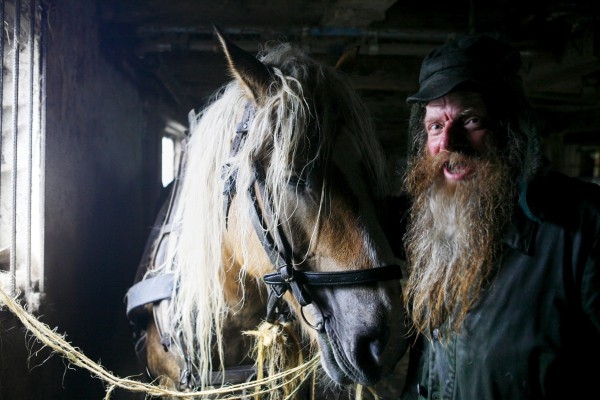 Stig Anders Svensson med arbetshästen Sally hemma i stallet. (Foto: Peter Gerdehag)