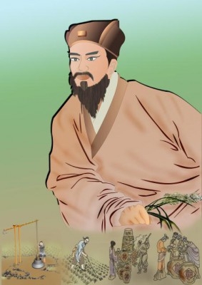 Jia Siixie skrev Kinas första uppslagsverk om jordbruk i Kina. (Illustratör: Catherine Chang, Epoch Times)
