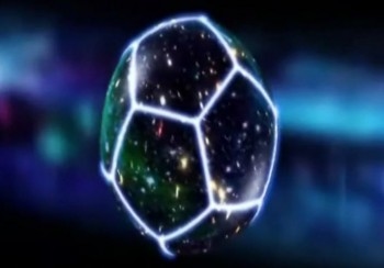 Skärmbild från YouTube som visar universum som en tredimensionell dodekaeder, det vill säga en tolvsidig figur, ungefär som en fotboll.