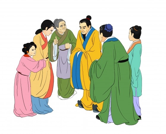 Människor som visar sin uppskattning, och respektfullt tackar sin välgörare. (Illustration: Zhiching Chen/Epoch Times)