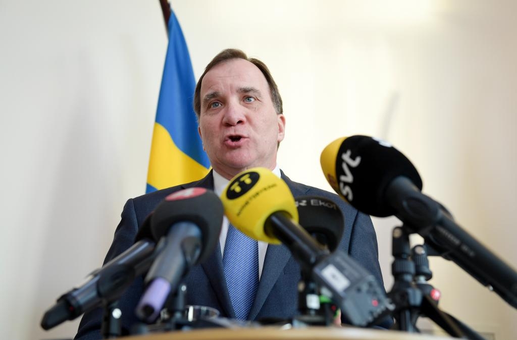 Statsminister Stefen Löfven (S) håller pressträff med anledning av Moderatledaren Anna Kinberg Batras utspel. (Foto: Henrik Montgomery/TT)